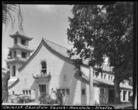 First Chinese Church of Christ in Hawaii, view of front from the street, Honolulu, 1930