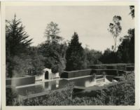 Wright Saltus Ludington residence, view of oval reflecting pool, Montecito, 1931