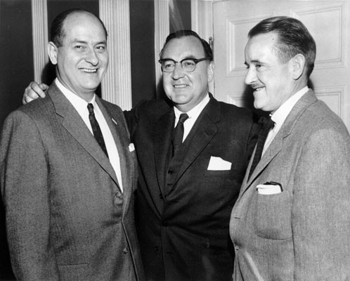 [Edmund G. (Pat) Brown (center) with Washington governor Albert D. Rosellini (left) and Oregon's governor Robert D. Holmes (right)]