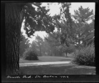Alameda Park with path through lawn and trees, Santa Barbara, 1912