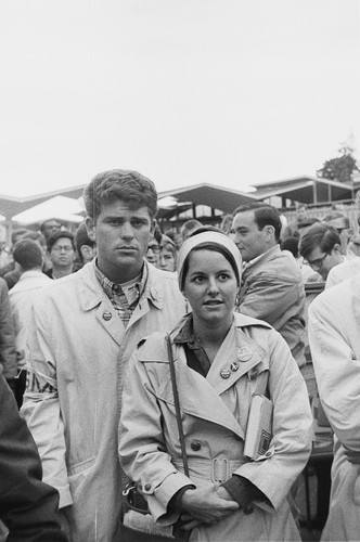 Dusty Miller wearing FSM armband and unidentified woman at rally