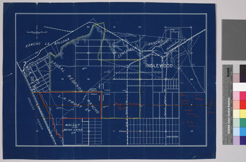 Map of Rancho La Ballona, Centinela Rancho, Inglewood, Sausal Redondo Rancho, Los Angeles Trust Co. Land, Walnut and Bean Land Co. and Playa del Mar