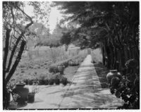 Allied Arts Guild of California, view towards walkway and garden, Menlo Park, 1932
