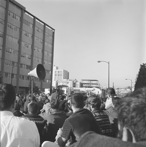 Demonstrators at Oxford and Addison during march to UC Regent's meeting